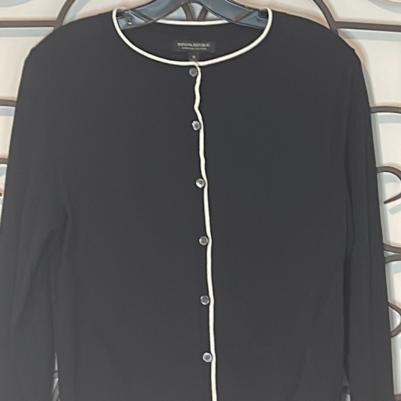 BANANA REPUBLIC STRETCH COTTON CARDIGAN BLACK/WHITE SIZE SMALL - Picture 2 of 10